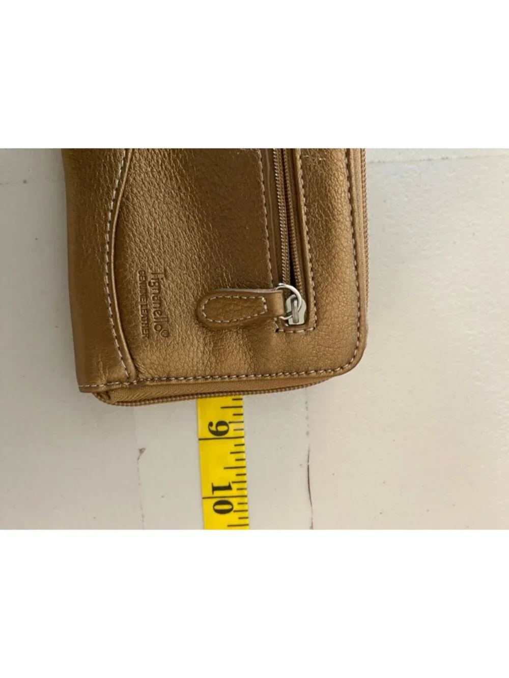Tignanello Gold Leather Wallet Zippered Compartments Card Slots